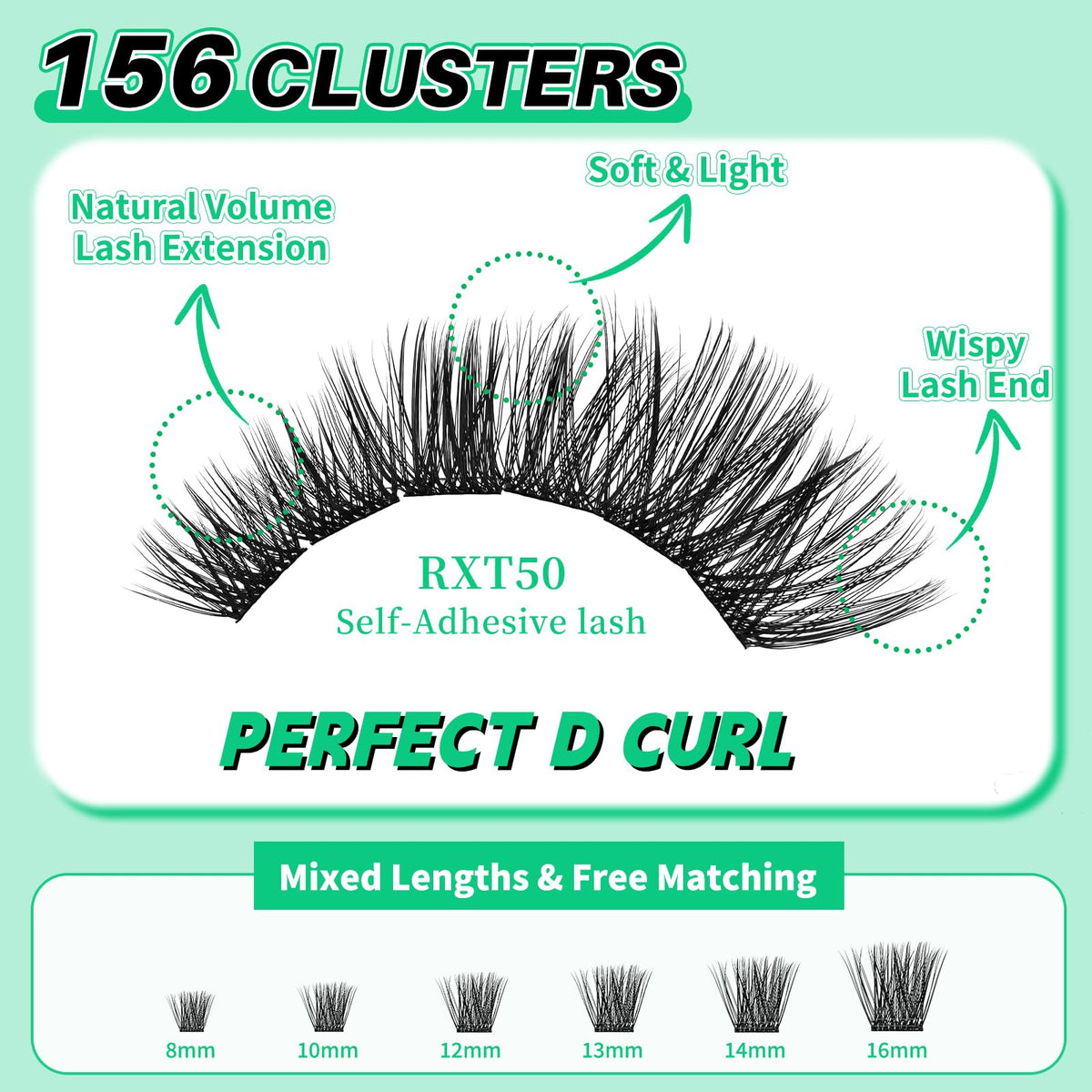 LASHSUN Self Adhesive Wispy Lash Clusters Kit, Mixed Length 8mm-16mm156pcs