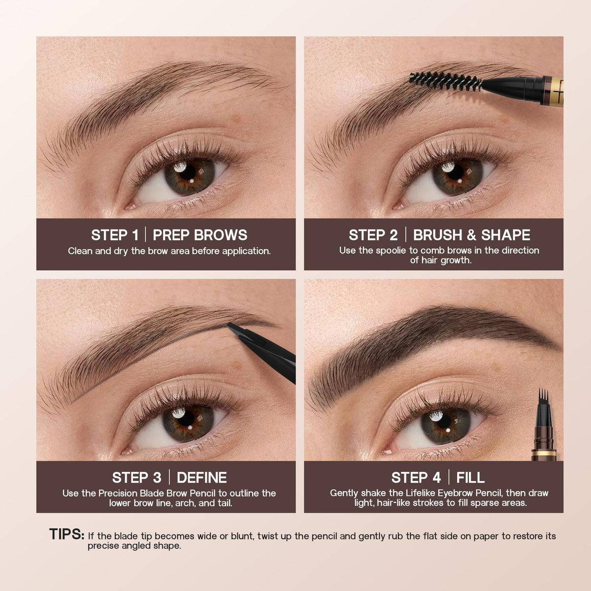 2 Pack Waterproof Eyebrow Pencils for Women with 4-Tip and Blade Tip