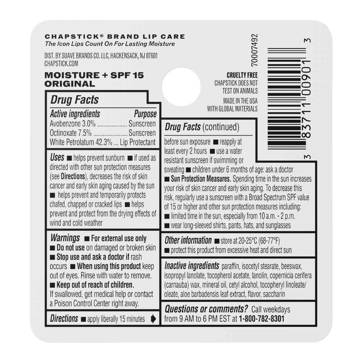 ChapStick Moisture SPF + 15 Lip Balm Sticks with 24 Hour Moisture, 12-Pack