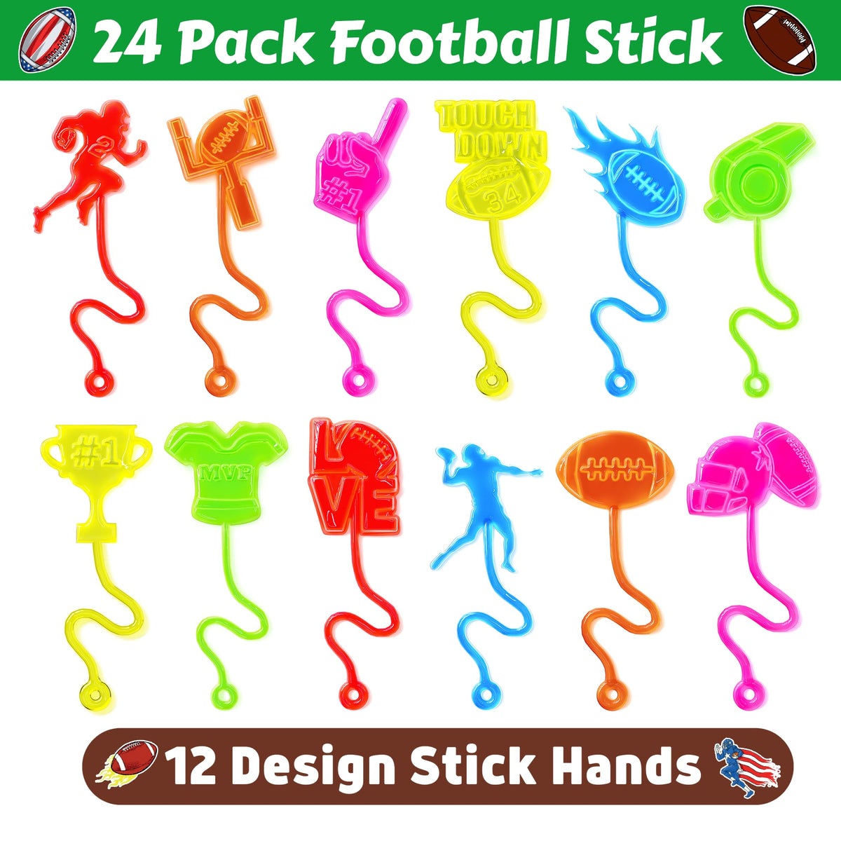 48 PCS Football Party Favors - 24Temporary Tattoos & 24 Stick Hands