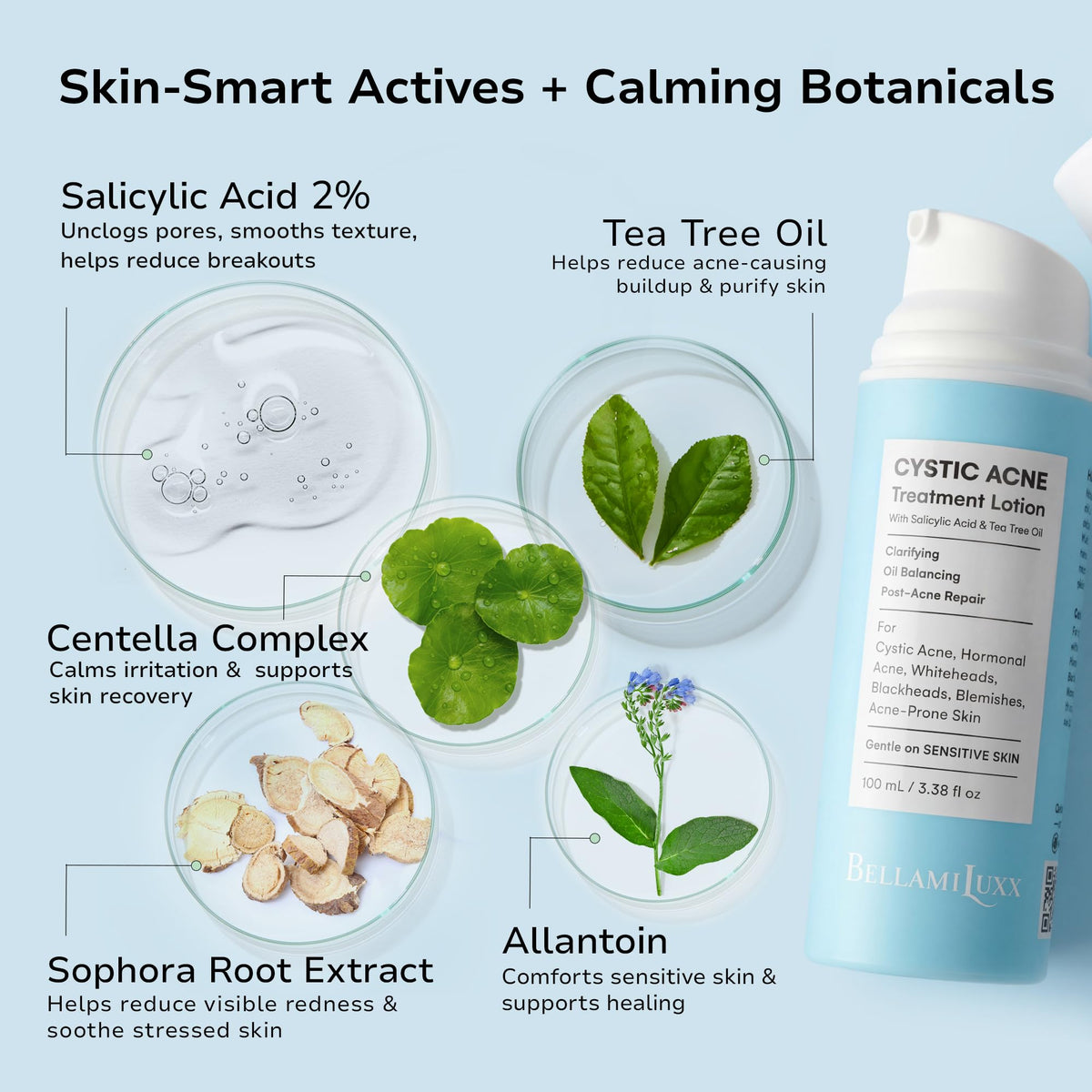 BellamiLuxx Cystic Acne Treatment for Face: Hormonal Acne Treatment Cream for Teens & Adults - Salicylic Acid & Tea Tree Oil Pimple Spot Remover - Anti-Acne Moisturizer Reduces Redness, Blemishes