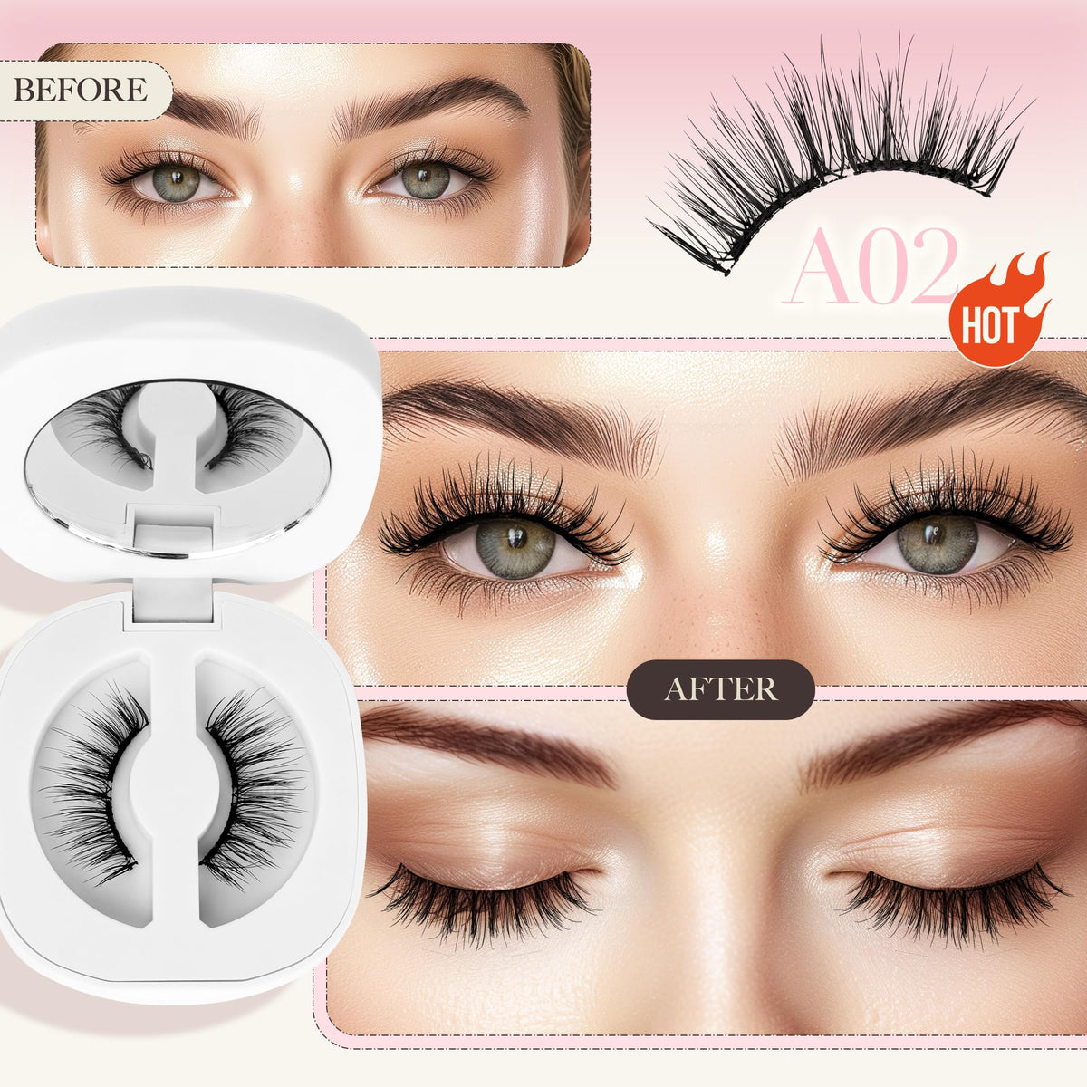 LASHVIEW Upgrade Magnetic Eyelashes with Applicator Reusable Soft Magnetic Eyelashes Natural Look No Glue Needed Lashes Kit Easy to Wear and Remove(A02)