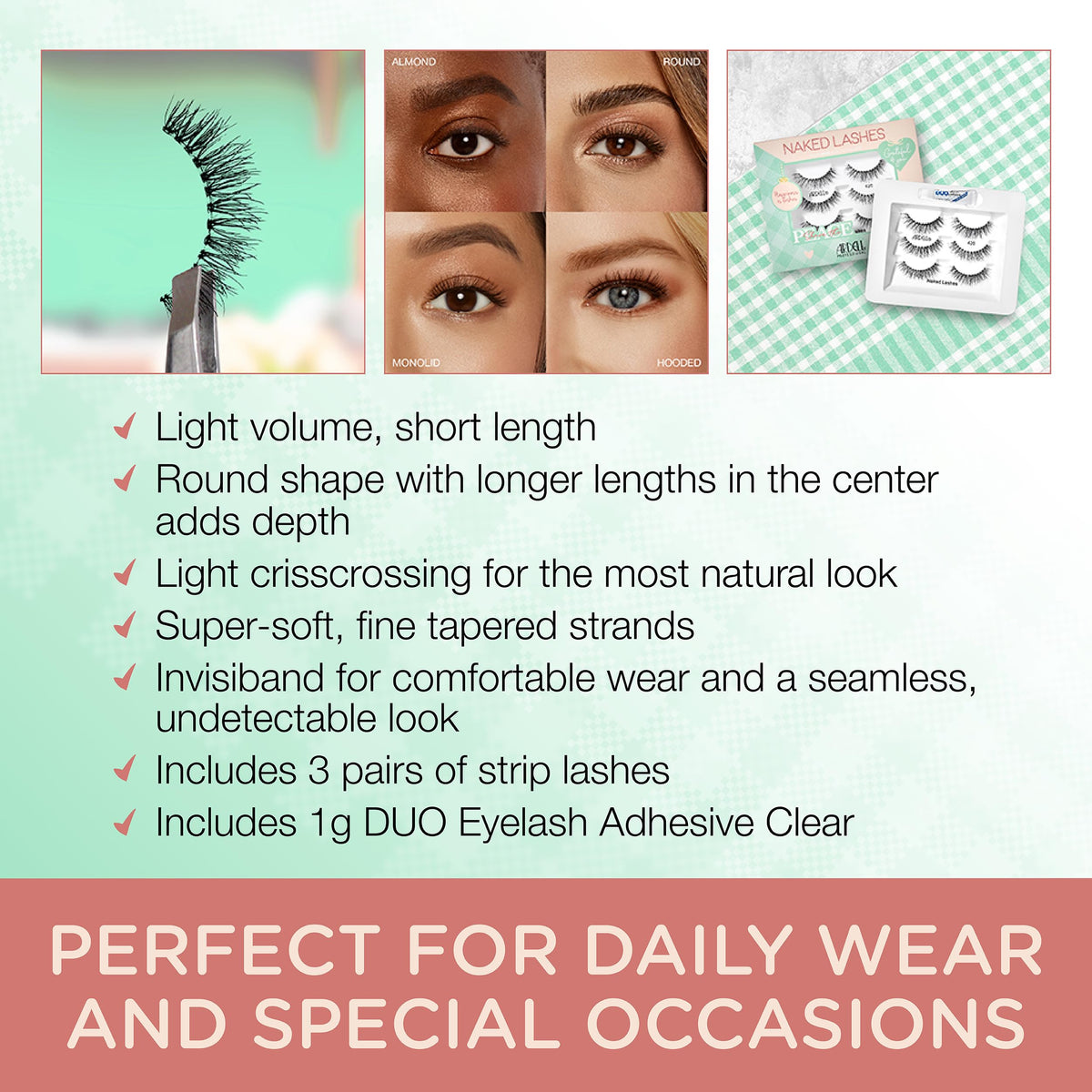 Ardell Naked Lashes 420 – Natural Look False Eyelashes with Bonus Duo Adhesive, Soft & Fluffy Wispy Lashes Strips, Holiday Gift Set, 3 Pairs