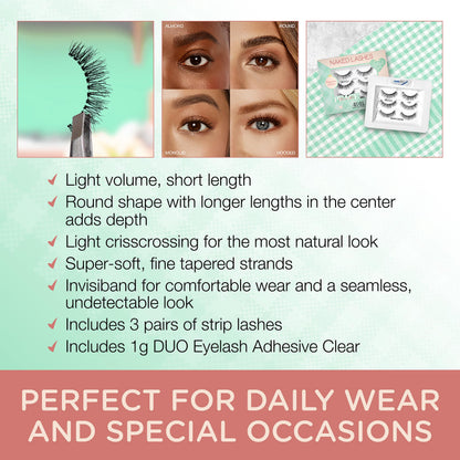 Ardell Naked Lashes 420 – Natural Look False Eyelashes with Bonus Duo Adhesive, Soft & Fluffy Wispy Lashes Strips, Holiday Gift Set, 3 Pairs