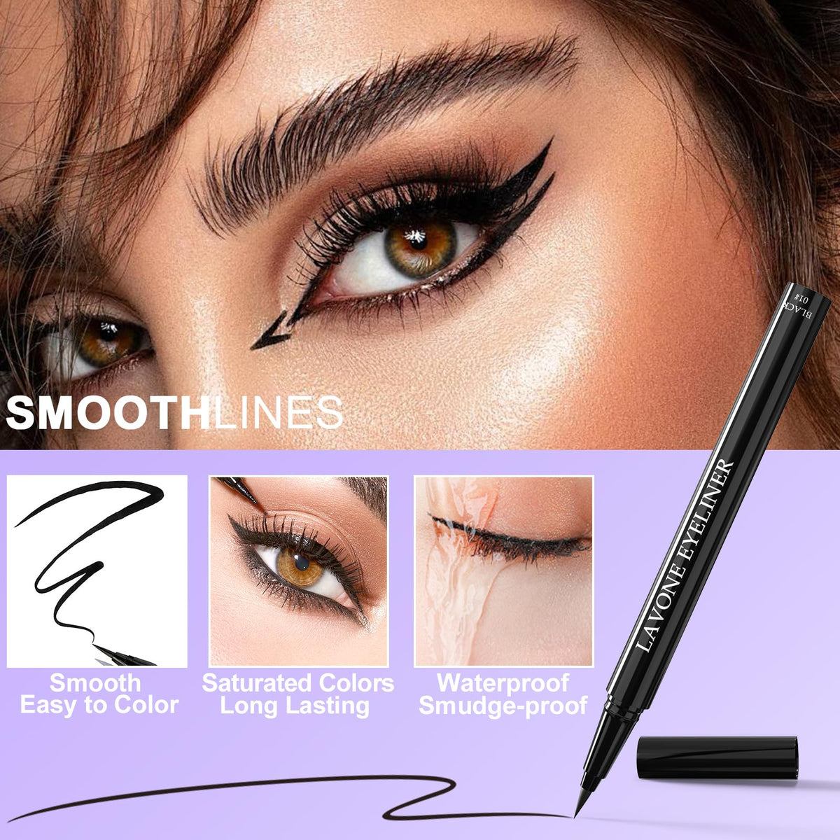 Eyeliner Makeup Kit, Waterproof Gel Eyeliner, Liquid Liner and Brush, Black