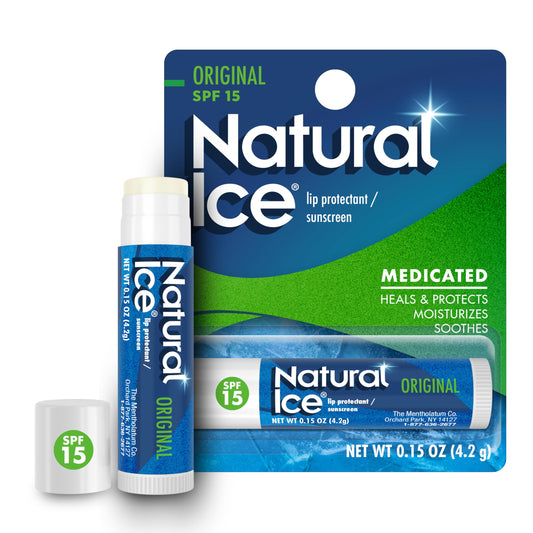Mentholatum Natural Ice Original Medicated Lip Balm, Hydrating Lip Care for Dry, Chapped Lips, Moisturizing Formula with SPF 15 Helps Prevent Sunburn, Protection for Smooth, Soft Lips (Pack of 12)
