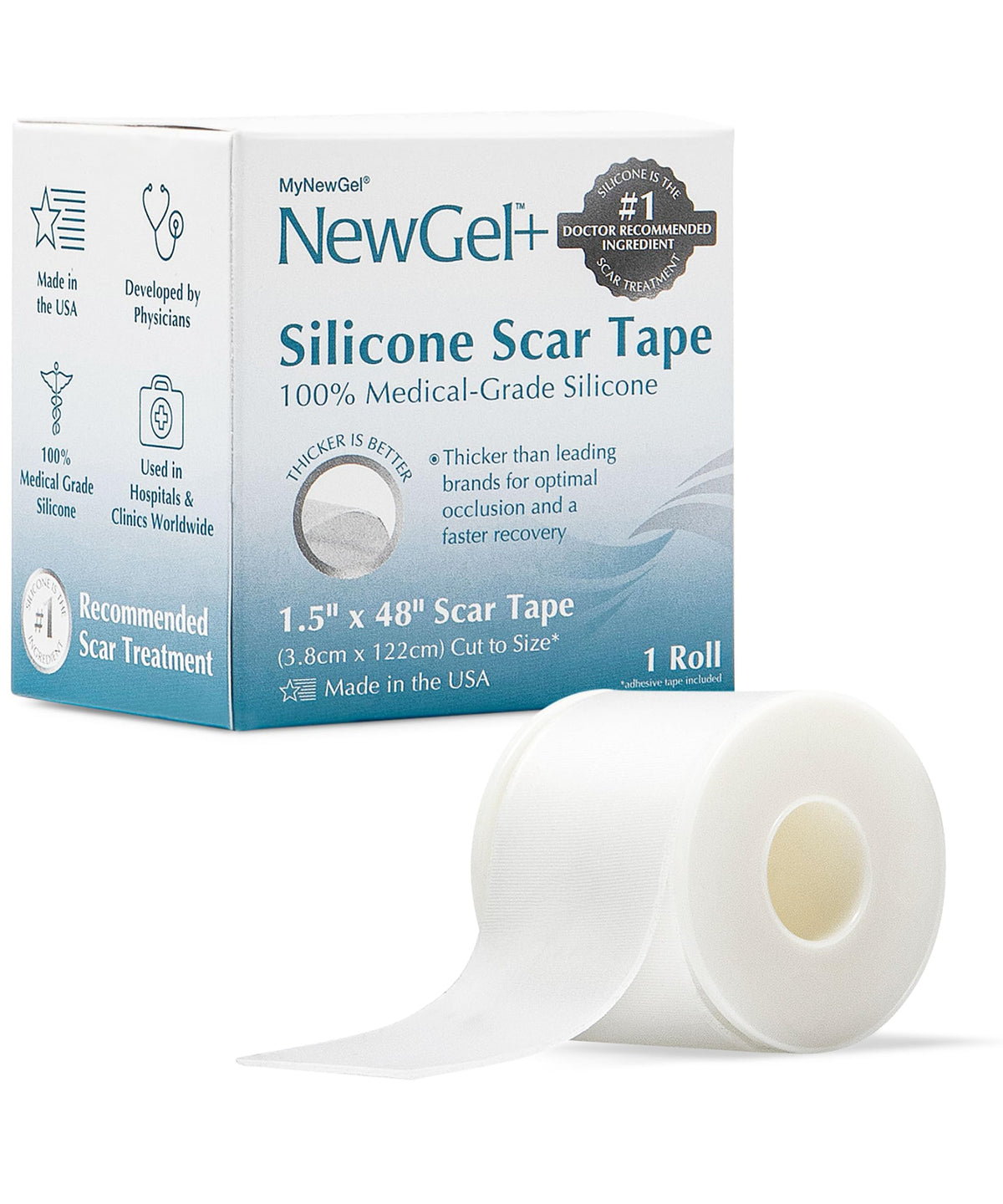 NewGel+ Medical-Grade Silicone Scar Tape Roll, 1.5" x 48" by MyNewGel