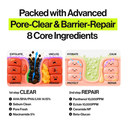 UNLEASHIA 2-Step Zero Pore Overnight Bubble Mask | 8-Pore Exfoliant & Barrier Care with AHA, BHA, PHA, LHA, Niacinamide, Panthenol, Ectoin & Ceramide NP, Sensitive Skin, Korean Skincare, 2.71 Fl Oz