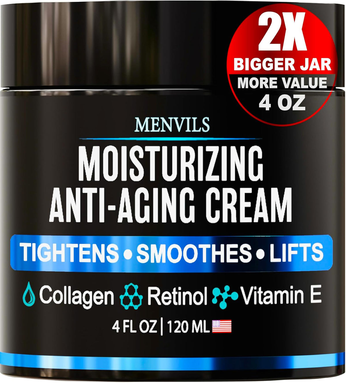 Mens Face Moisturizer Cream - Anti-Aging & Wrinkle Cream, Non-Greasy, 4 OZ