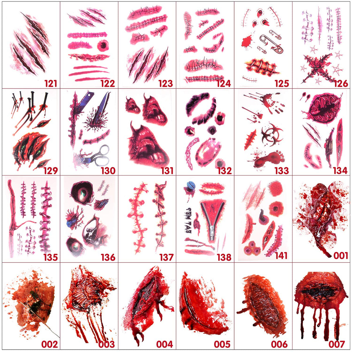 Halloween tattoo stickers, wound, simulated tattoo, scar stickers, knife simulation, waterproof tattoo stickers 24pcs (HL121-141 Message note model（total of 24 pcs）)