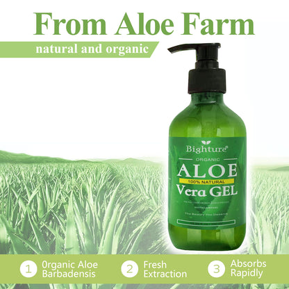 BIGHTURE Aloe Vera Gel, 100% Aloe Vera from Freshly Cut Aloe Leaves, Skin Care for Deeply & Rapidly Soothing, Firming, After Shave, Sunburn Relieve, etc