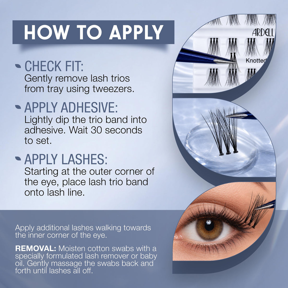 Ardell Knotted Flare Lashes Trios Lash Clusters Medium Black, 32 Ct, 4 Pack