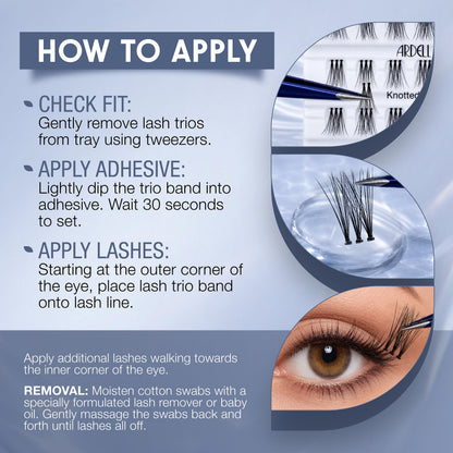 Ardell Knotted Flare Lashes Trios Lash Clusters Medium Black, 32 Ct, 4 Pack