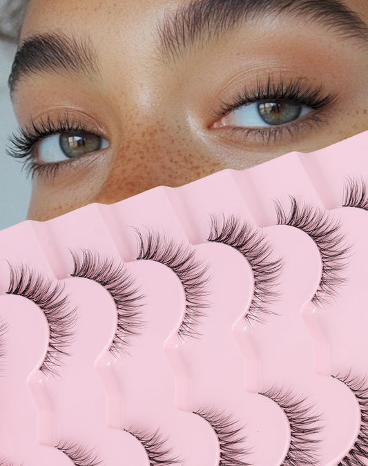 Onlyall Short Natural Eyelashes Natural Fake Lashes Clear Band Lashes False Eyelashes Wispy Lashes Natural Eyelashes 12mm Lashes H24