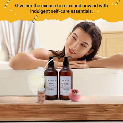 INFUSÉ 10-Piece Spa Gift Box for Women | Self-Care Set with Eye Mask, Loofa, Bath Bombs, Face Masks, Bubble Bath, Lotion, Body Wash & Bath Salts | Perfect Gift for Mom, Grandma, Wife, or Loved Ones