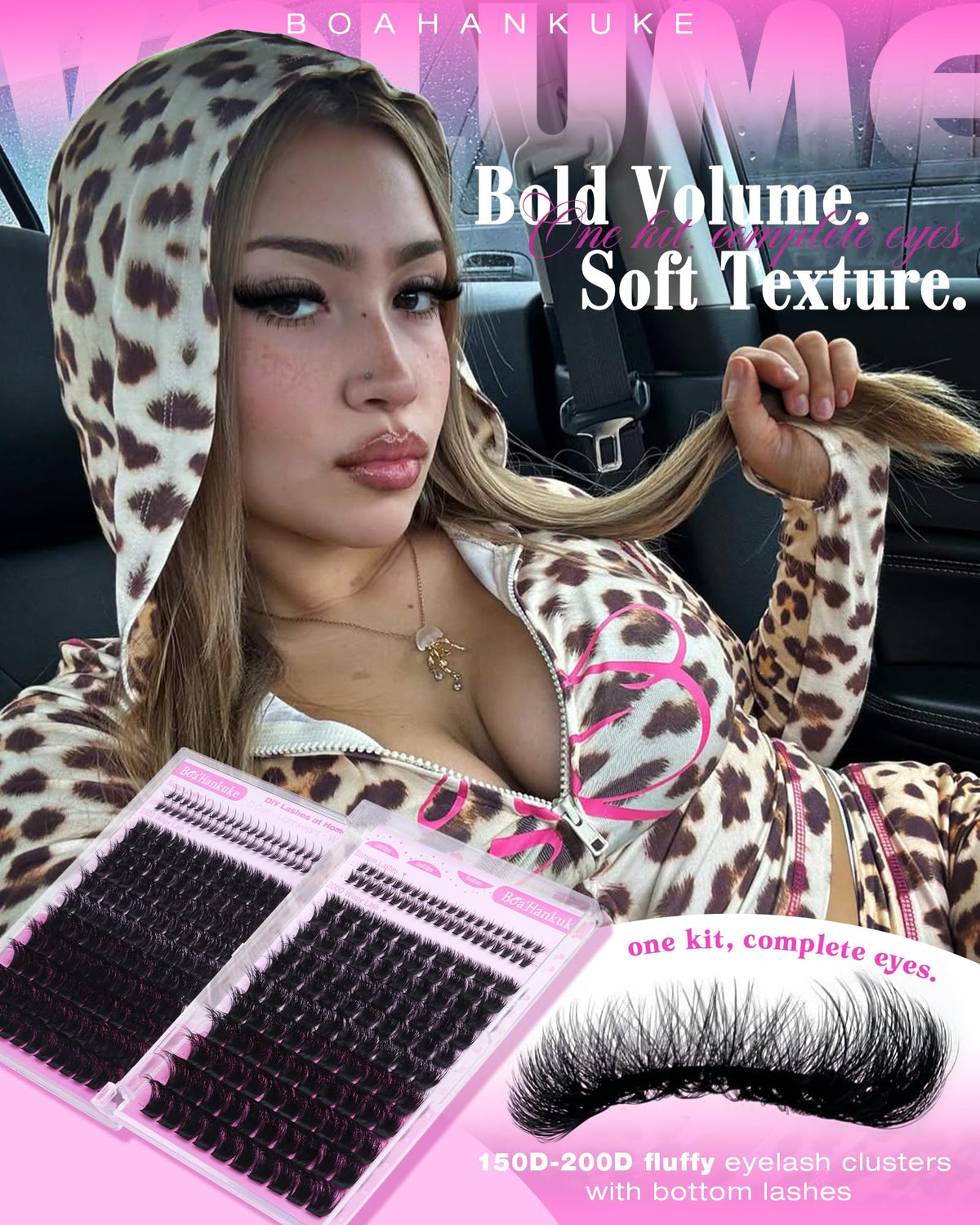 Fluffy Lash Clusters Kit with Bottom Lashes Volume Eyelash Extension Kit 150D+200D Thick Eyelash Clusters Kit 8-18MM Wispy Individual Lashes with Waterproof Lash Bond&Seal D Curl Lash Extension kit