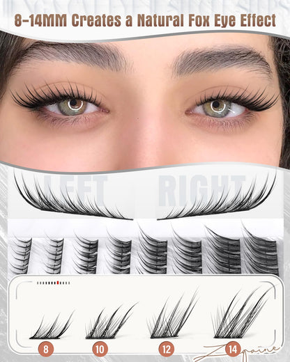 Fox Eye Lash Clusters Natural Clusters Eyelash Extensions 8-14MM Short Eyelash Clusters LC-Curly Pre-Mapped Lash Clusters Cat Eye Anime Individual Lashes Spikes Fox Eyes Lash Extension by Zegaine