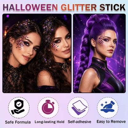 IONSGAKO Halloween Body Glitter Stick,Black Orange Purple Hair Face Glitter