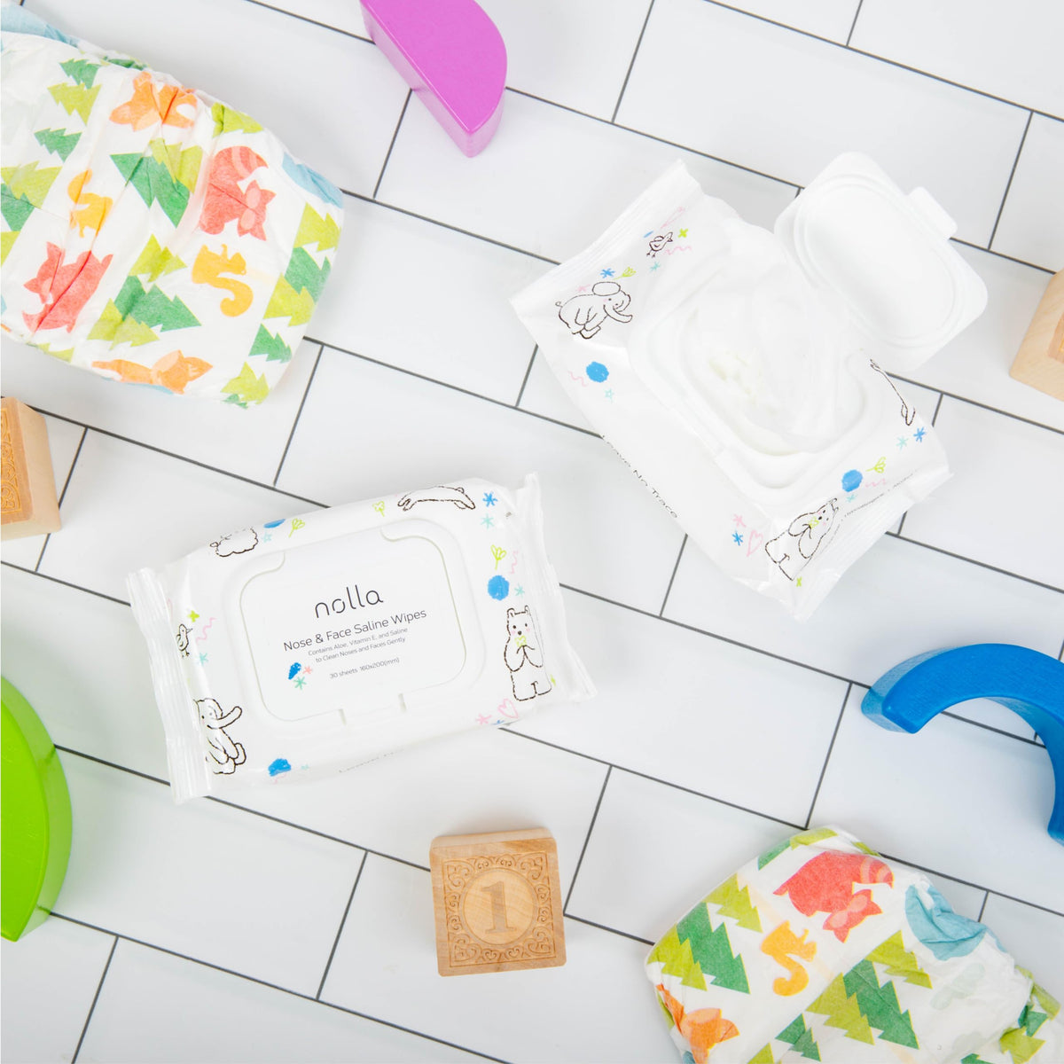Nolla Nose and Face Wipes for Babies & Kids with Saline, Vitamin E, & Aloe | Unscented | Compostable, 180 Count (6 Packs of 30)