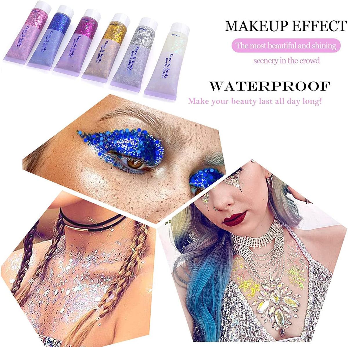 PAQIMAN Gold Body Glitter,Sparkling Neon Outfit Party Holographic Sequins Paint Body Glitter Gel Makeup. (02# Gold)