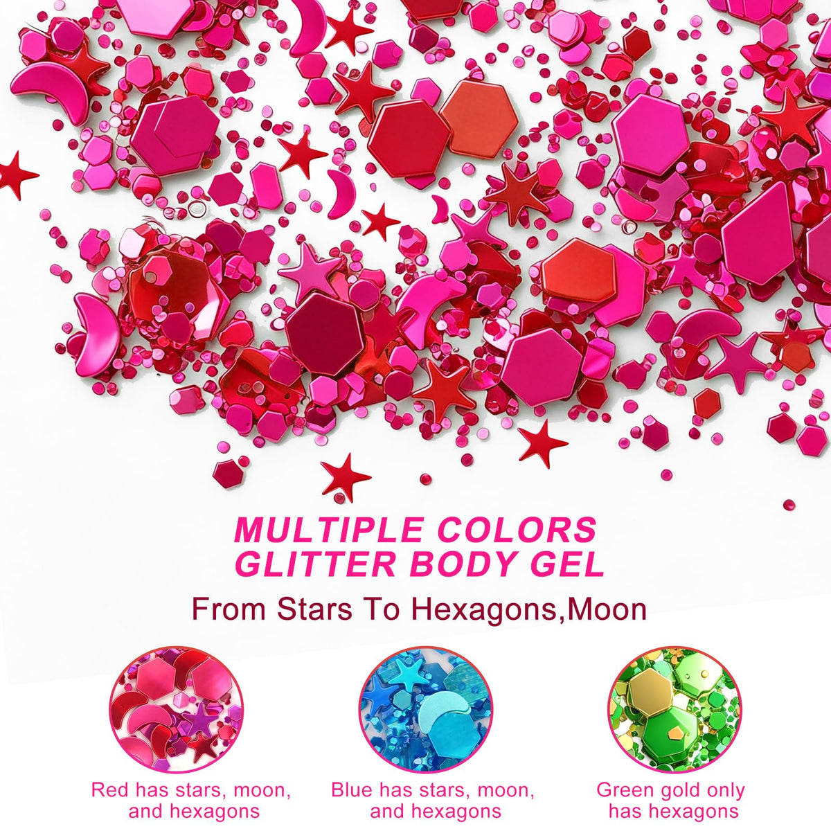 Pink Body Hair Glitter Gel(18ml*2),Self-Adhesive Cosmetic Glitter for Kids