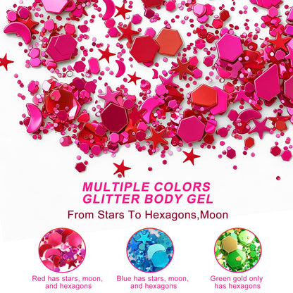 Pink Body Hair Glitter Gel(18ml*2),Self-Adhesive Cosmetic Glitter for Kids