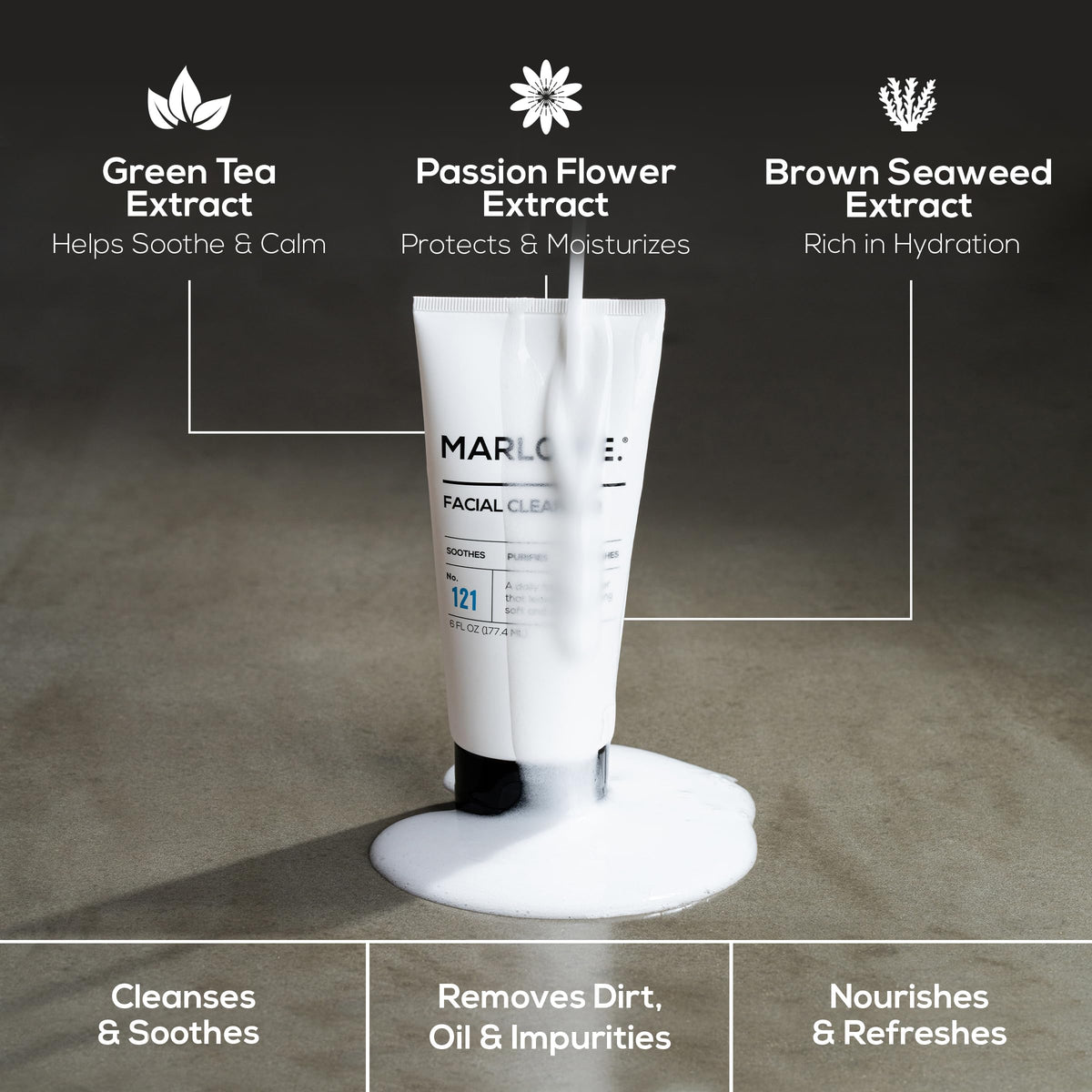 MARLOWE. Facial Cleanser, Daily Face Wash, Removes Dirt + Oil, 6 oz