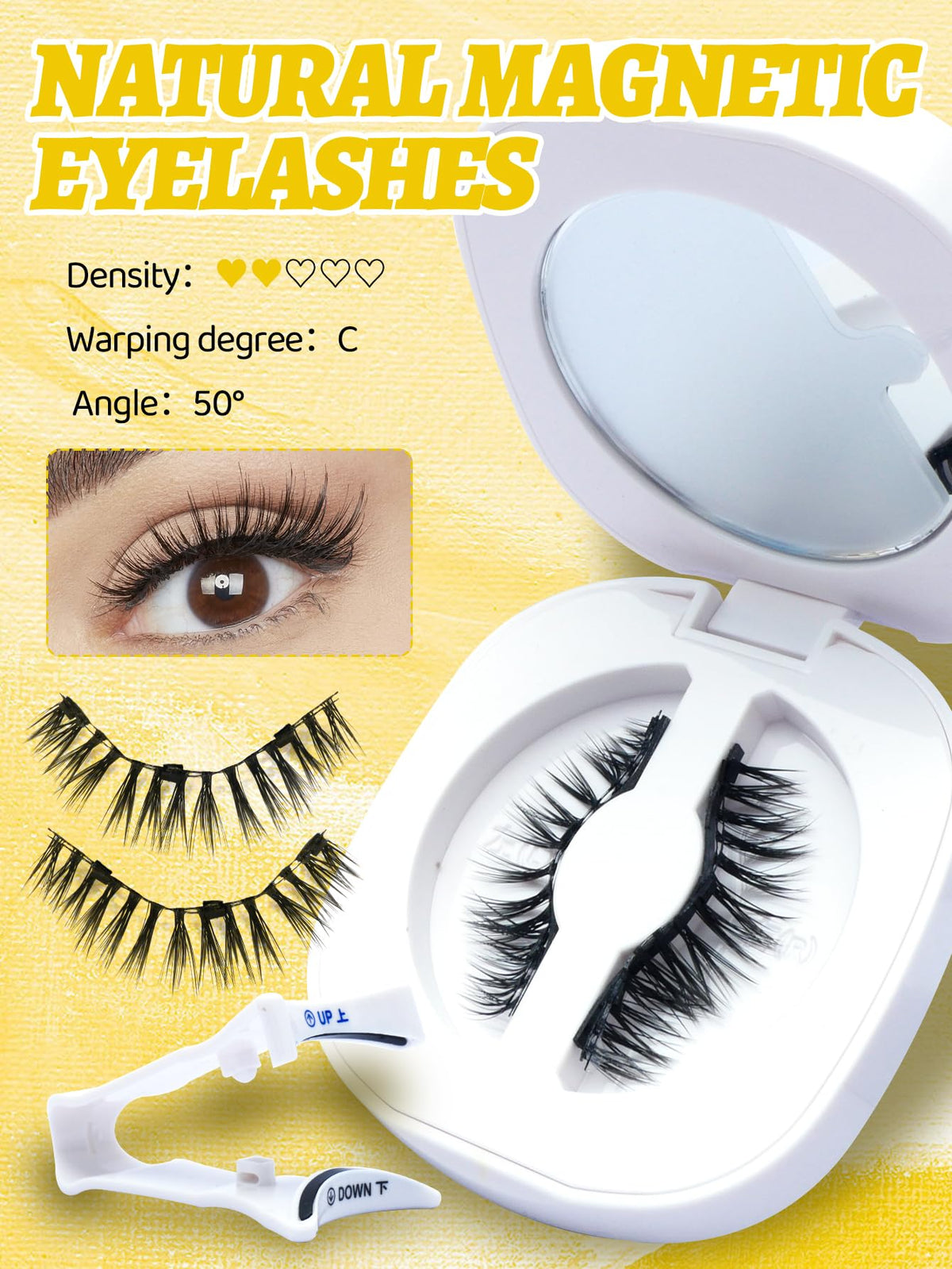 Elara Craft Magnetic Eyelashes, Magnetic Lashes with Applicator,Reusable Magnetic Lashes without Eyeliner, Glue-free False Lashes, Waterproof, Lightweight, Suit for Natural Makeup(Natural)