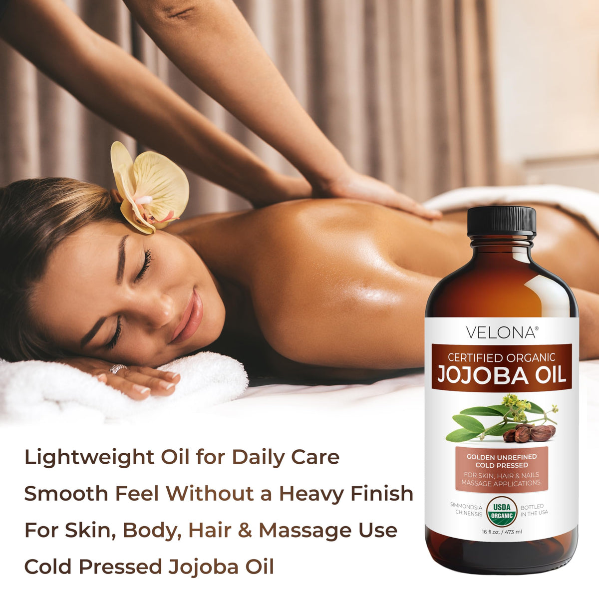 velona USDA Organic Jojoba Oil - 16 fl oz Glass Bottle, Cold Pressed, Pump