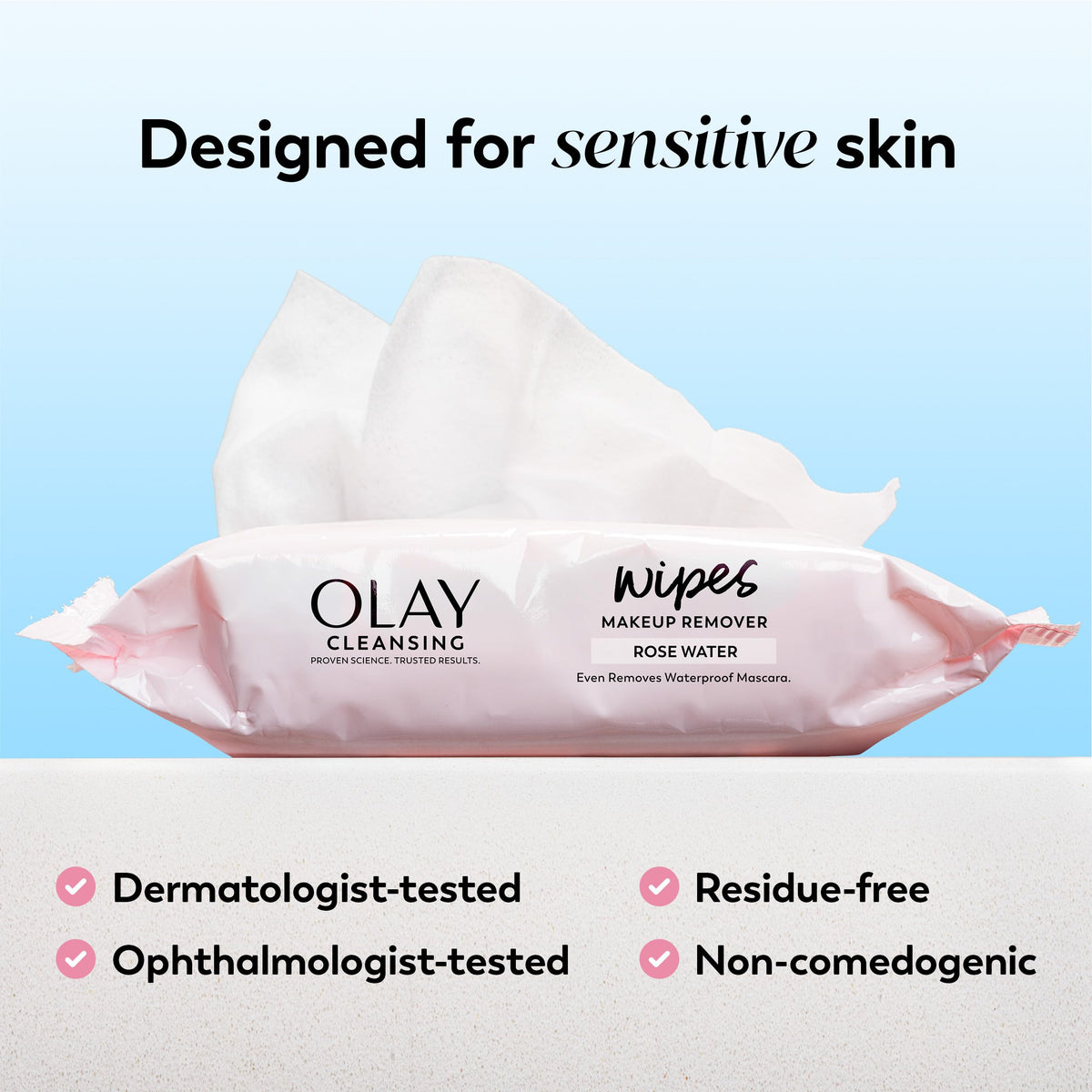Olay Cleanse Makeup Remover Wipes, Rose Water Scent, Facial Cleansing Wipes Remove Makeup Dirt & Oil, Removes Waterproof Mascara, Soft Cloths for Eyes Face & Neck, No Greasy Residue, 25 Count, 3-Pack