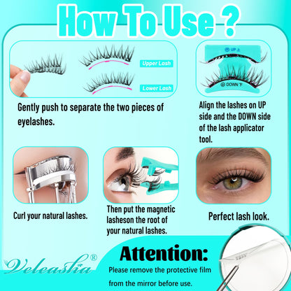Veleasha Magnetic Eyelashes with Applicator Wispy Lashes Reusable (Cloudy)