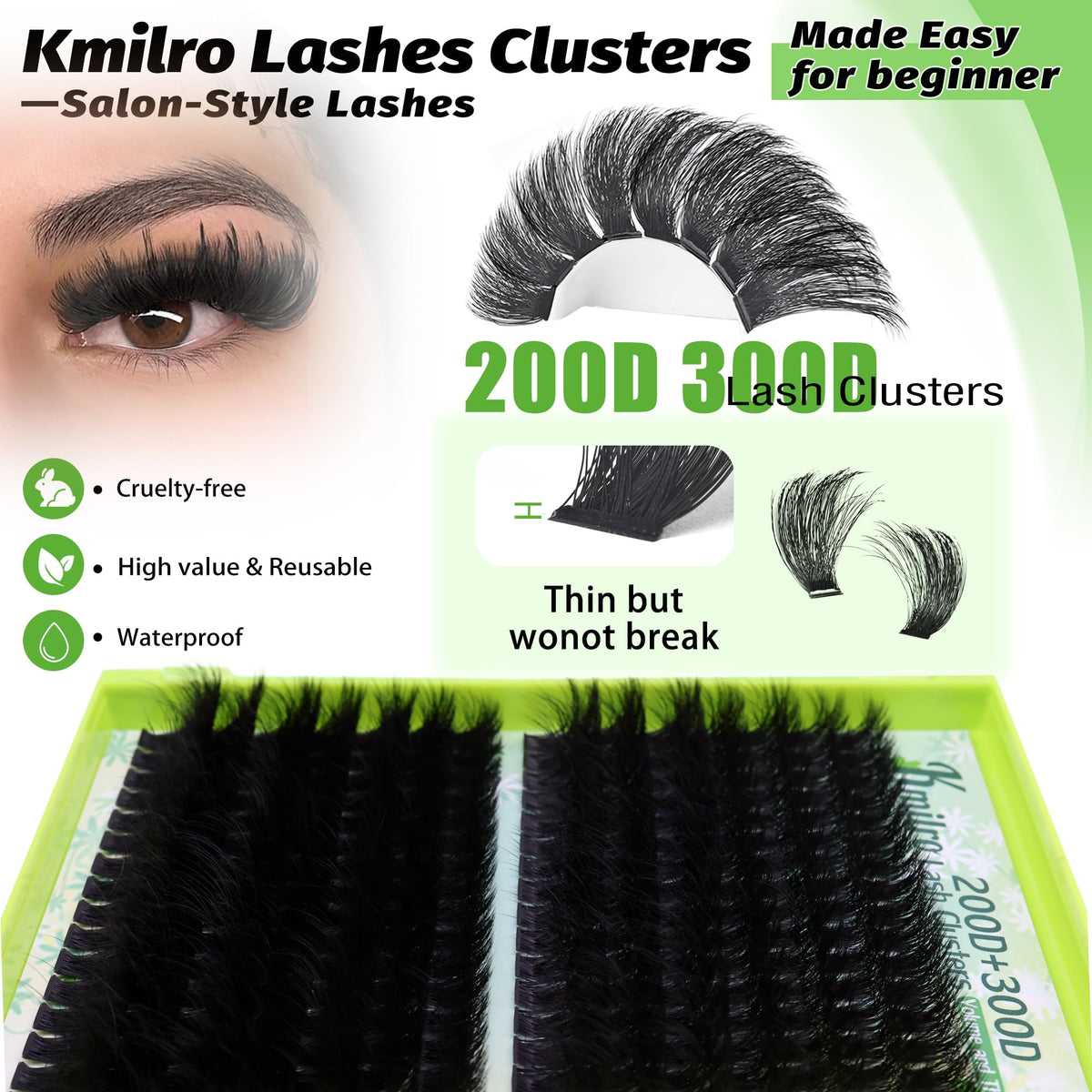 Kmilro Lash Clusters 200D+300D Eyelash Clusters 12-20mm Thick Volume Lash Extensions Wispy Individual Cluster Lashes DIY Eyelash Extensions Dramatic Full Look Salon Style False Eyelashes