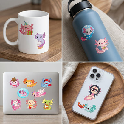 120 PCS Pink Cute Axolotl Pre-Cut Temporary Tattoos for Kids