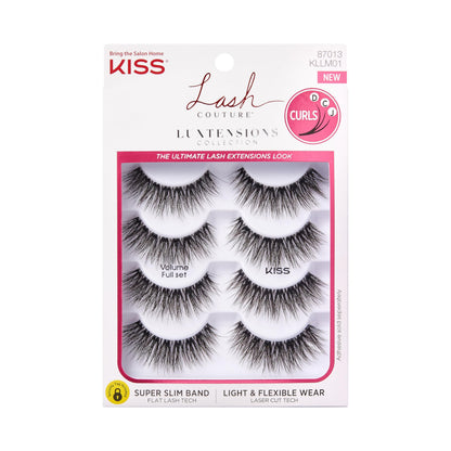 Kiss Lash Couture Luxtensions Collection False Eyelashes Multipack, 'Volume Full Set', 14 mm, Super Slim Band, Light & Flexible Wear, Flat Lash & Laser Cut Technology, Includes 4 Pairs of Strip Lashes