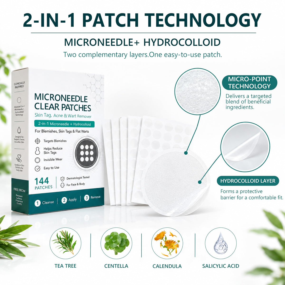 Microdart Acne Patches 288ct - 2-in-1 Dissolving Microneedle Clear Patches with