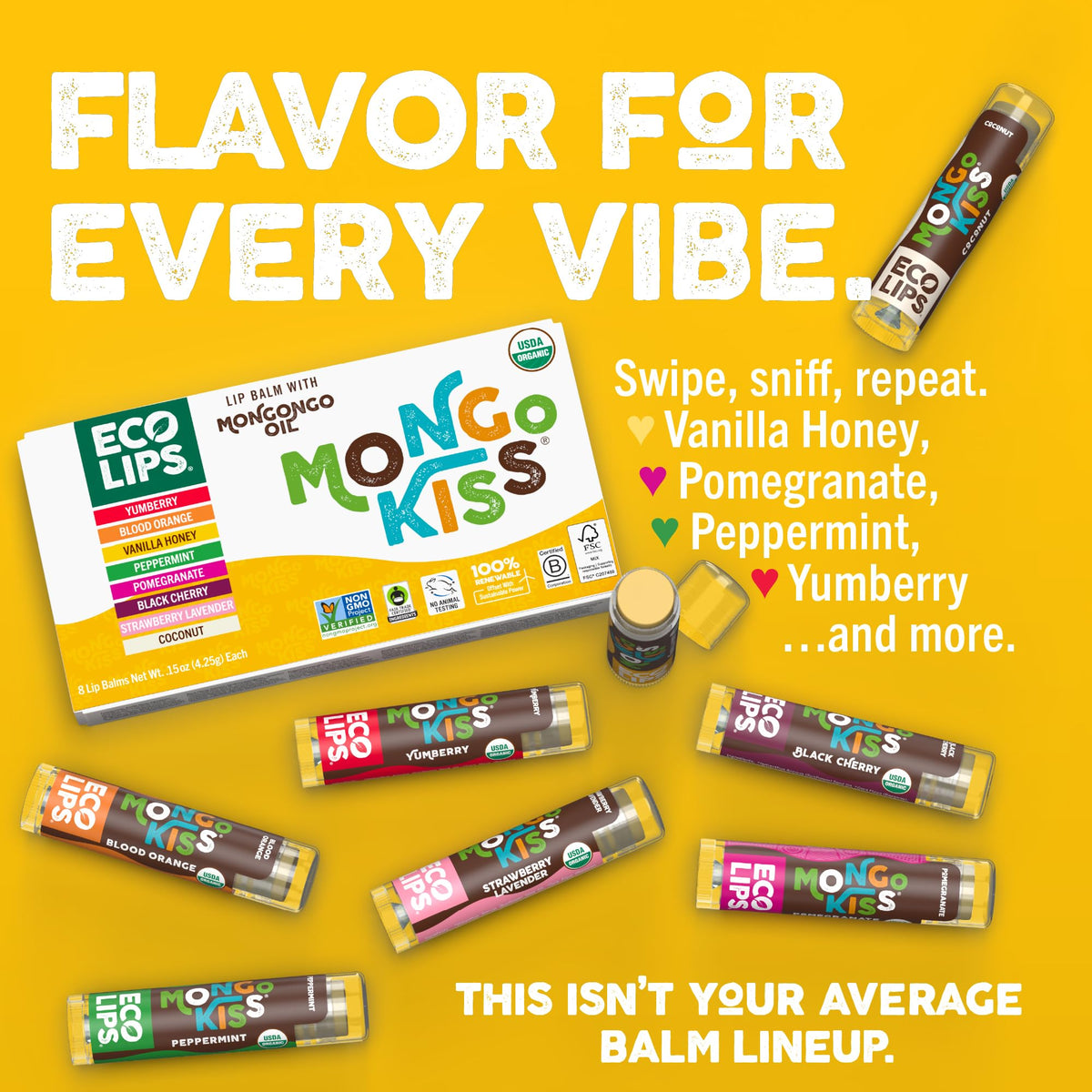 Eco Lips Mongo Kiss USDA Organic Lip Balm Variety 8-Pack Gift Set