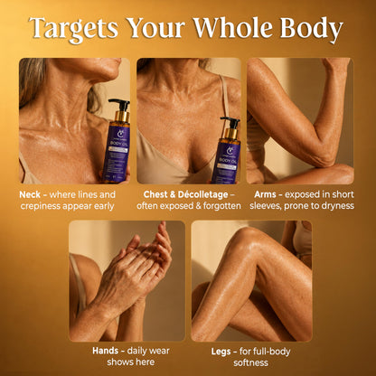 vitae charm Body Oil for Crepey, Dry & Mature Skin | 3.4 fl oz | 9 Oils Mix