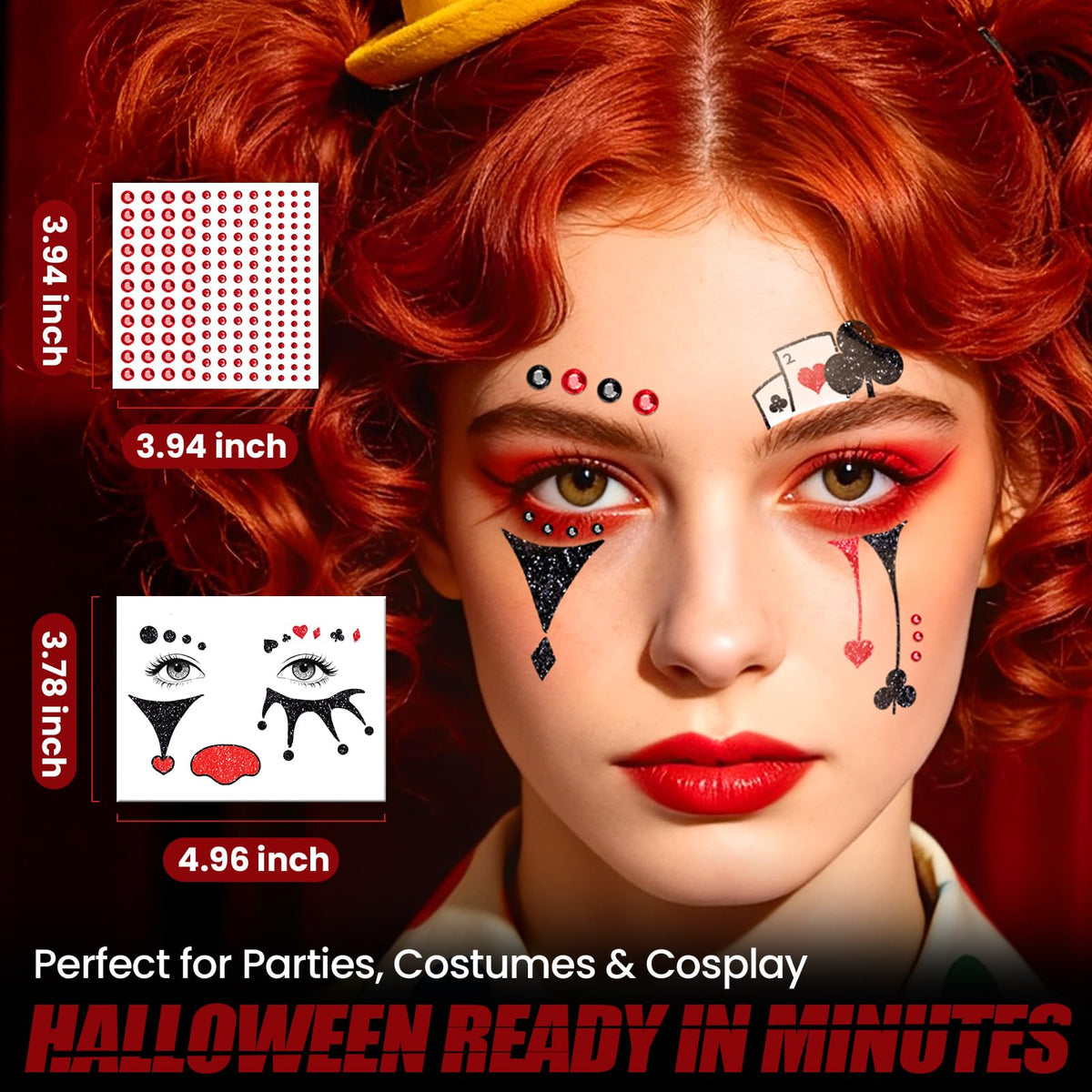 Halloween Clown Face Tattoos, Temporary Tattoos for Costume Makeup Cosplay