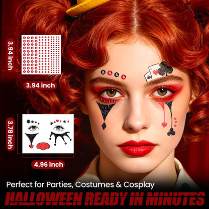 Halloween Clown Face Tattoos, Temporary Tattoos for Costume Makeup Cosplay