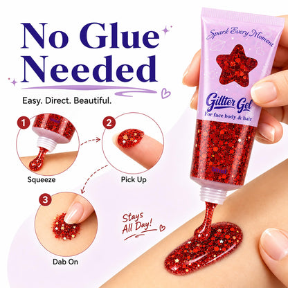 Red Body Glitter Gel for Face, Body and Hair, 50ml