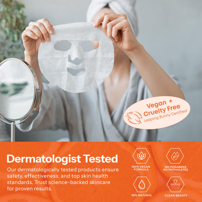 Skin 2.0 Vitamin C & Collagen Sheet Mask - Anti-Aging, Wrinkle & Age Spot Reducer, Hydrating & Moisturizing - Dermatologist Tested Korean Skincare, Clean Beauty, Cruelty-Free, All Skin Types - 5 Masks