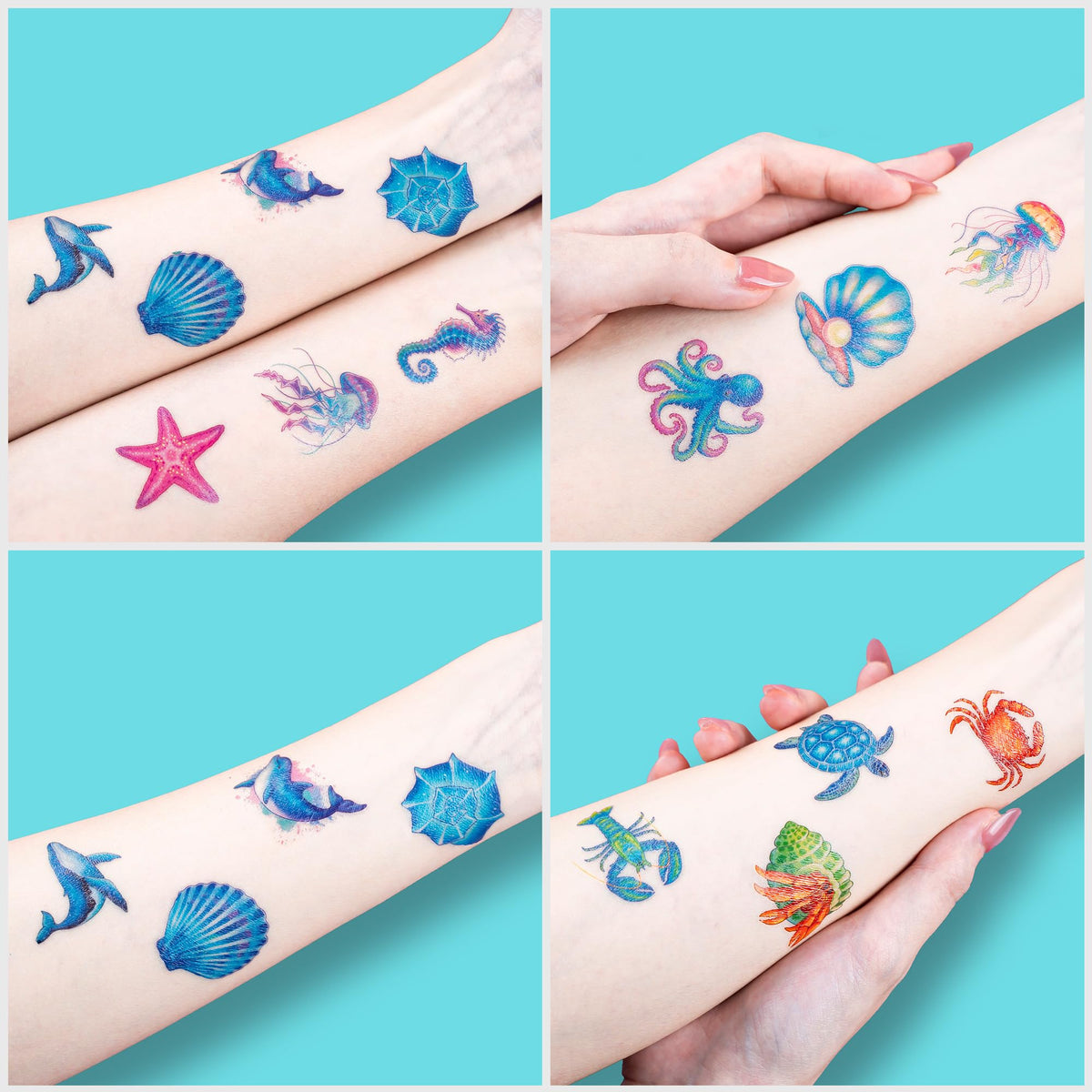 120 PCS Temporary Tattoos for Kids - Ocean Sea Animal Shark Whale Fish |