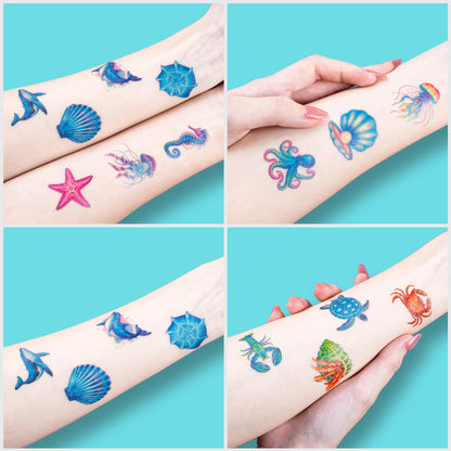 120 PCS Temporary Tattoos for Kids - Ocean Sea Animal Shark Whale Fish |