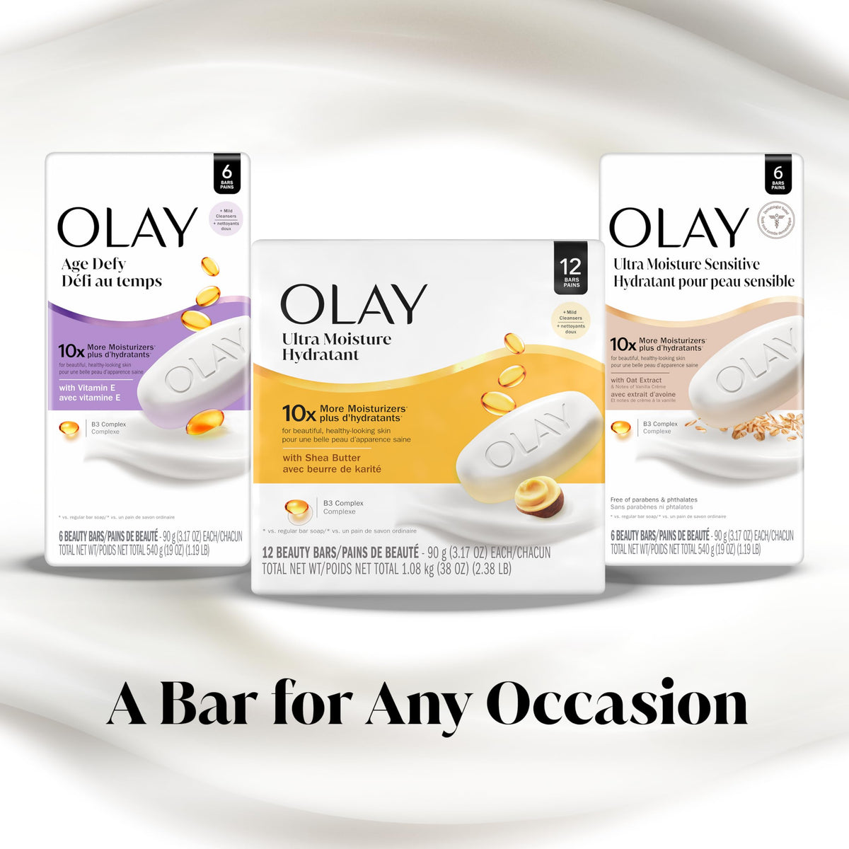 Olay Beauty Bar, Ultra Moisture,10x More Moisturizers, Nourishing Conditioners, Smooth & Gentle on Skin, Vitamin B3 Complex, For All Skin Types, Shea Butter Scent, 3.17 oz, (Pack of 8)