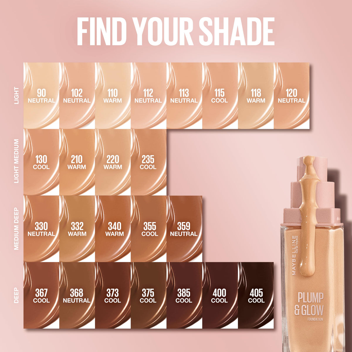 Maybelline Lifter Plump & Glow Foundation, Liquid Foundation with 2% Niacinamide + Hyaluronic Acid, Plumping and Brightening Face Makeup, 118, 1 Count