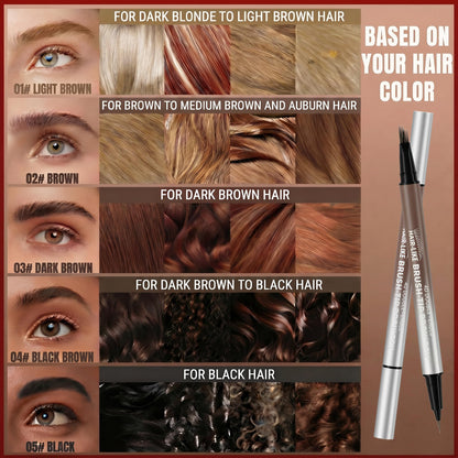 Eyebrow Pencil for Women, 2-in-1 Microblading Eyebrow Pen with 4D Square & Ultra-Fine Tips, Waterproof Long-Lasting Brow Pencil, Hair-Like Strokes for Natural Fuller Brows with Brow Brush, Black Brown