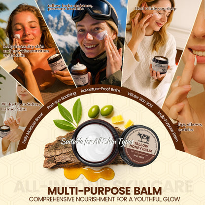 Pnctho Beef Tallow for Skin, Tallow and Honey Balm with 100% Grass-Fed Beef Tallow & Raw Wild Honey, Natural Face & Body Moisturizer for Deep Hydration, Barrier Repair, Soothing Relief 2.1 OZ
