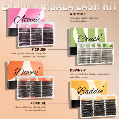 Crush Natural Wispy Lash Clusters – Soft C Curl Lash Clusters 10-14mm 210Pcs | DIY Eyelash Extension Kit with Bond & Seal Tweezers for Clean Soft Glam Look EPUDY FIHSALA