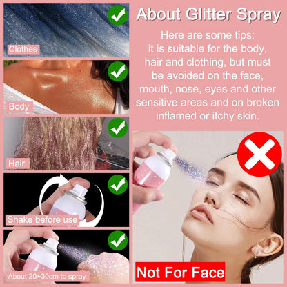 Boko Body Glitter Spray, 120ML Holographic Silver Rainbow Glitter Hairspray