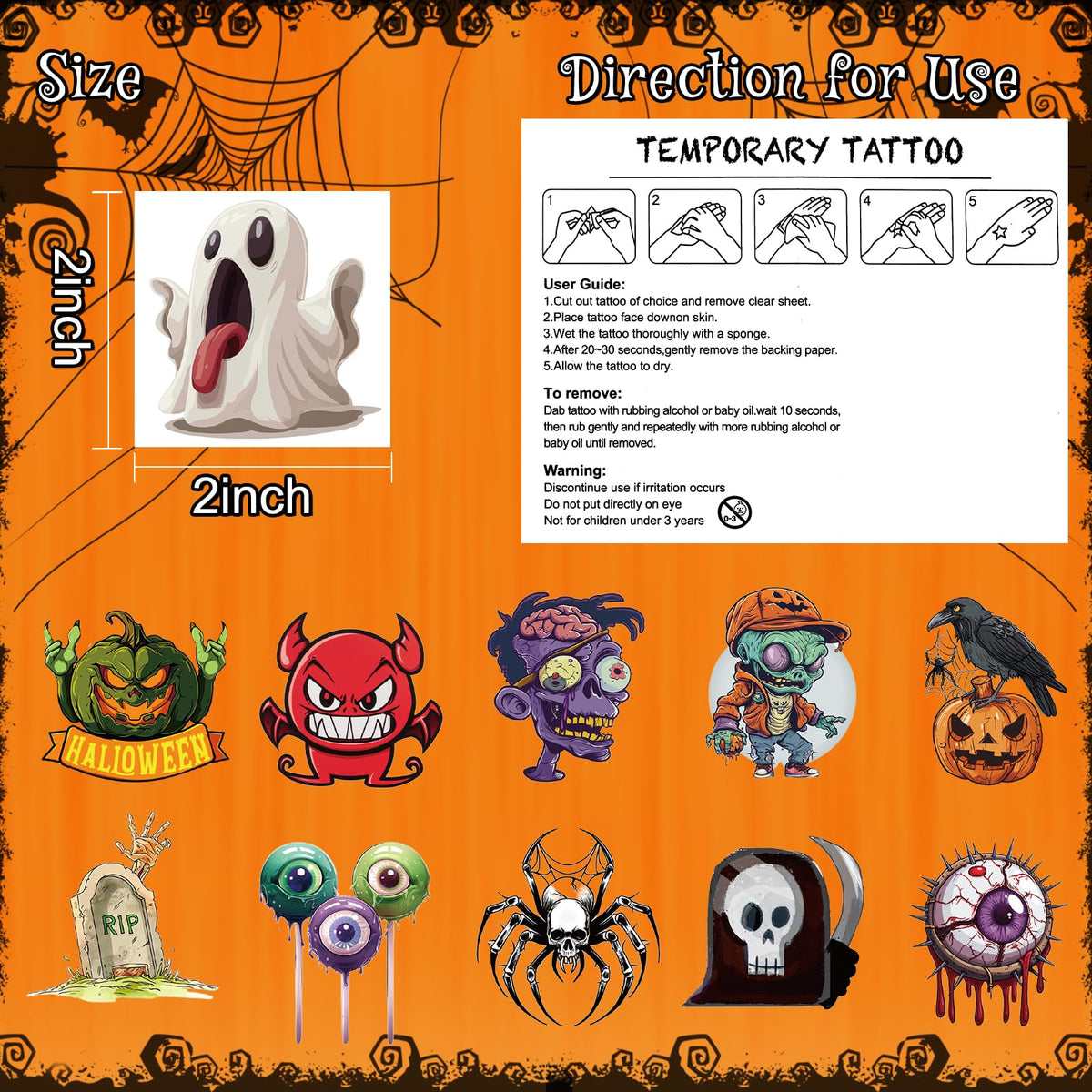 Ozepao 100 Pcs Halloween Temporary Tattoos for Adults and Kids